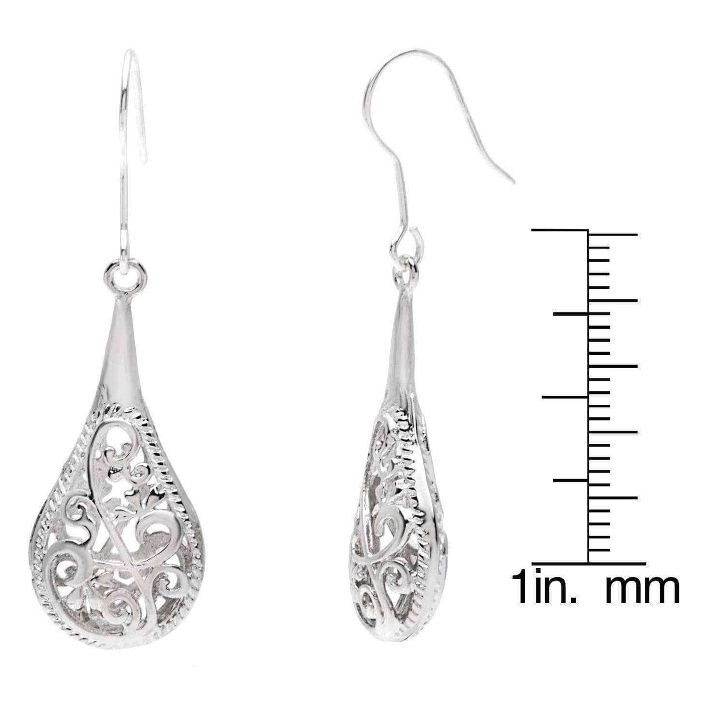 Handmade 1-inch Silver Filigree Raindrop Earrings (China) UK