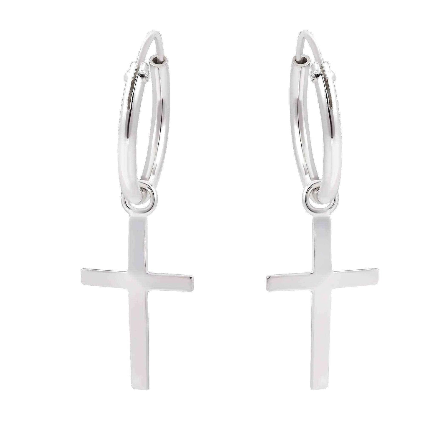 Handmade Essential Cross Sterling Silver Mini Hoop Earrings (Thailand) UK