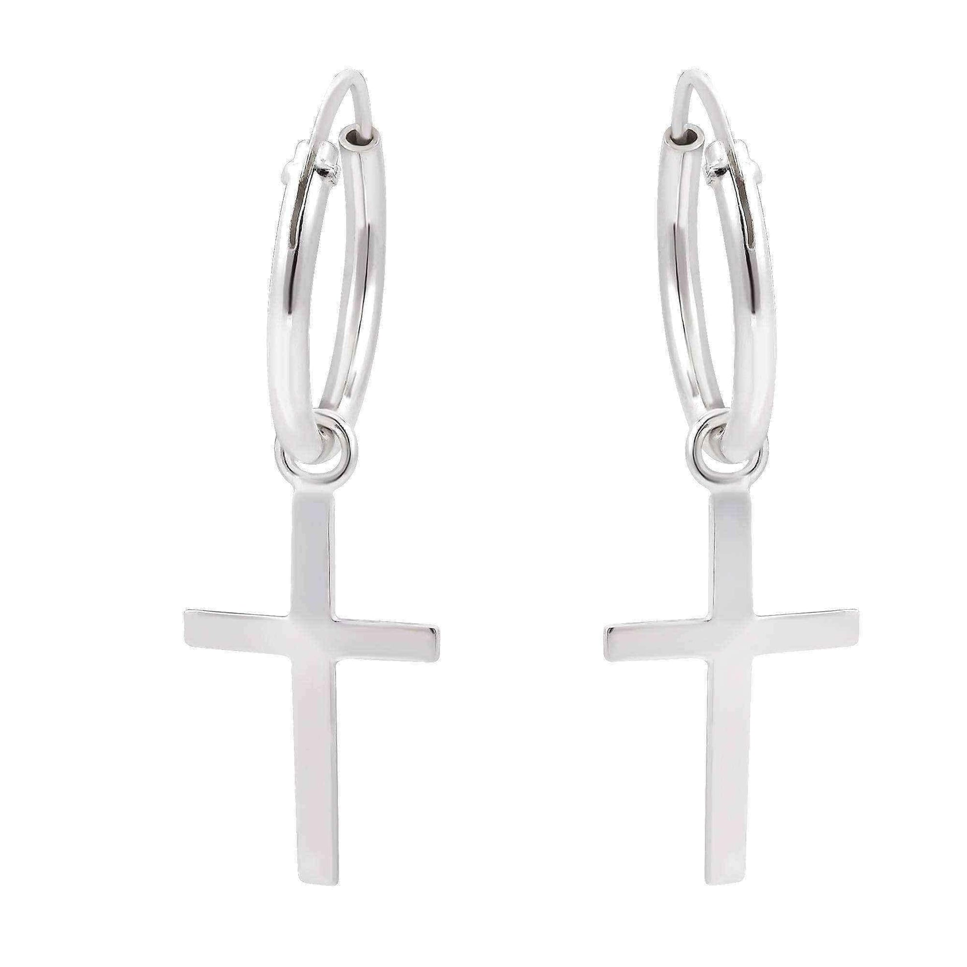 Handmade Essential Cross Sterling Silver Mini Hoop Earrings (Thailand) UK