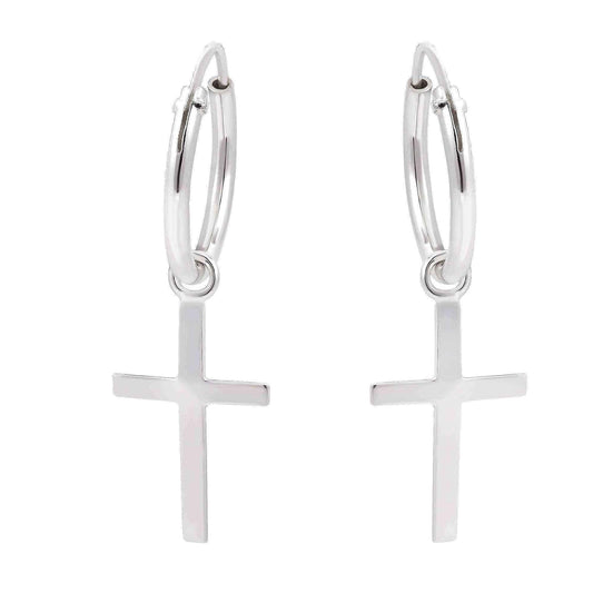 Handmade Essential Cross Sterling Silver Mini Hoop Earrings (Thailand) UK
