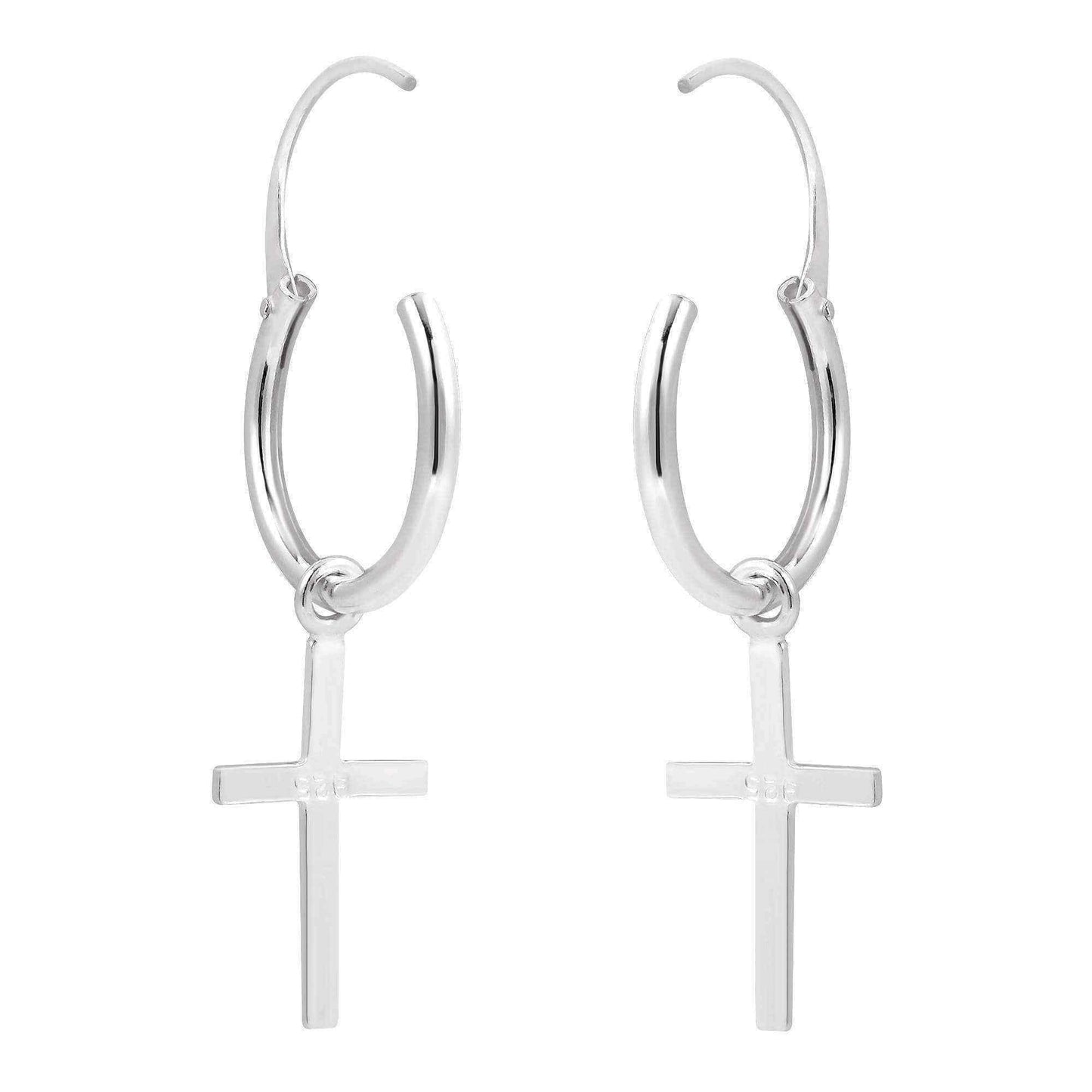 Handmade Essential Cross Sterling Silver Mini Hoop Earrings (Thailand) UK