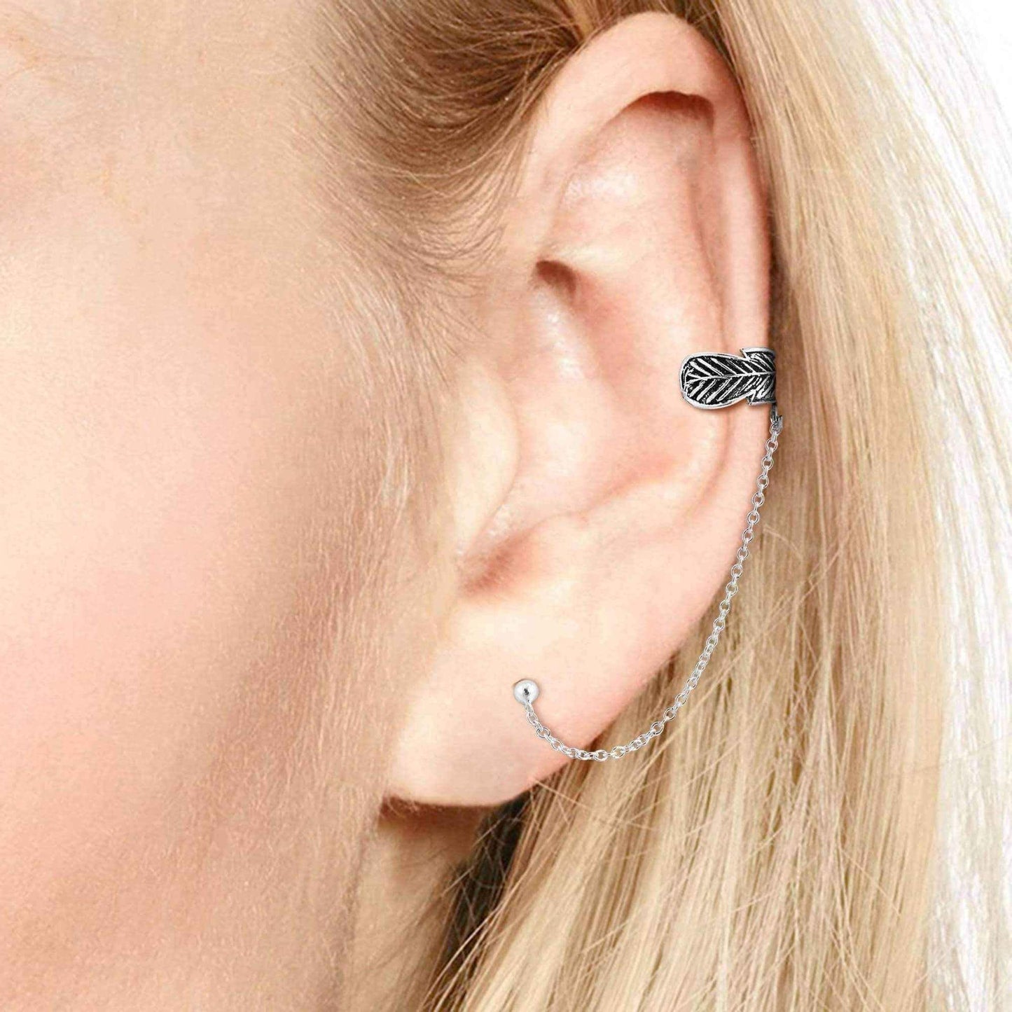 Handmade Feather Wrap Chain Ear Cuff Sterling Silver Post Earrings (Thailand) UK