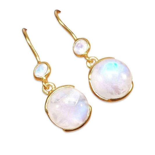 Handmade Gold Overlay Sterling Silver Rainbow Moonstone Earrings (India) UK