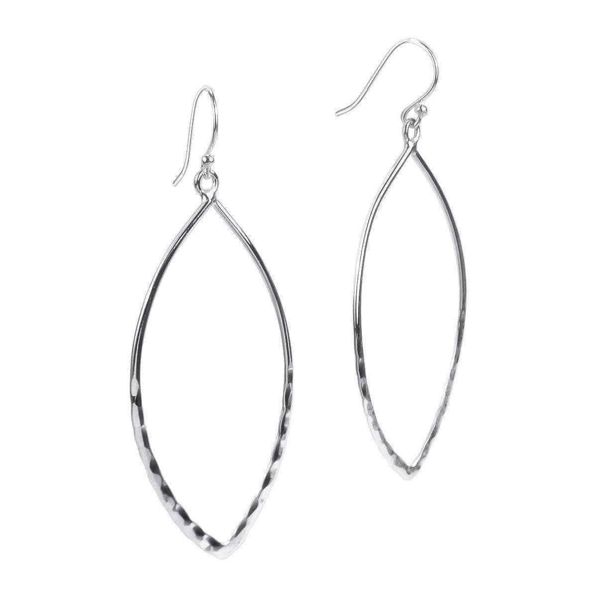 Handmade Hammered Oval Leaves .925 Sterling Silver Dangle Earrings (Thailand) UK