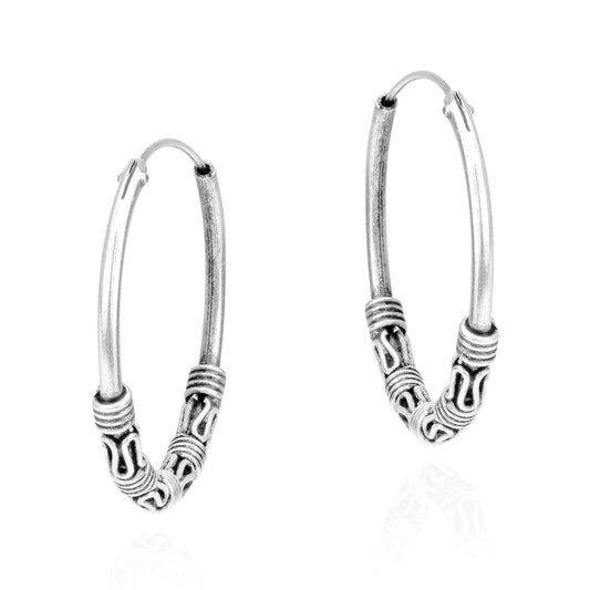 Handmade Interlace Bali Tribal Sterling Silver 24mm Hoop Earrings (Thailand) UK
