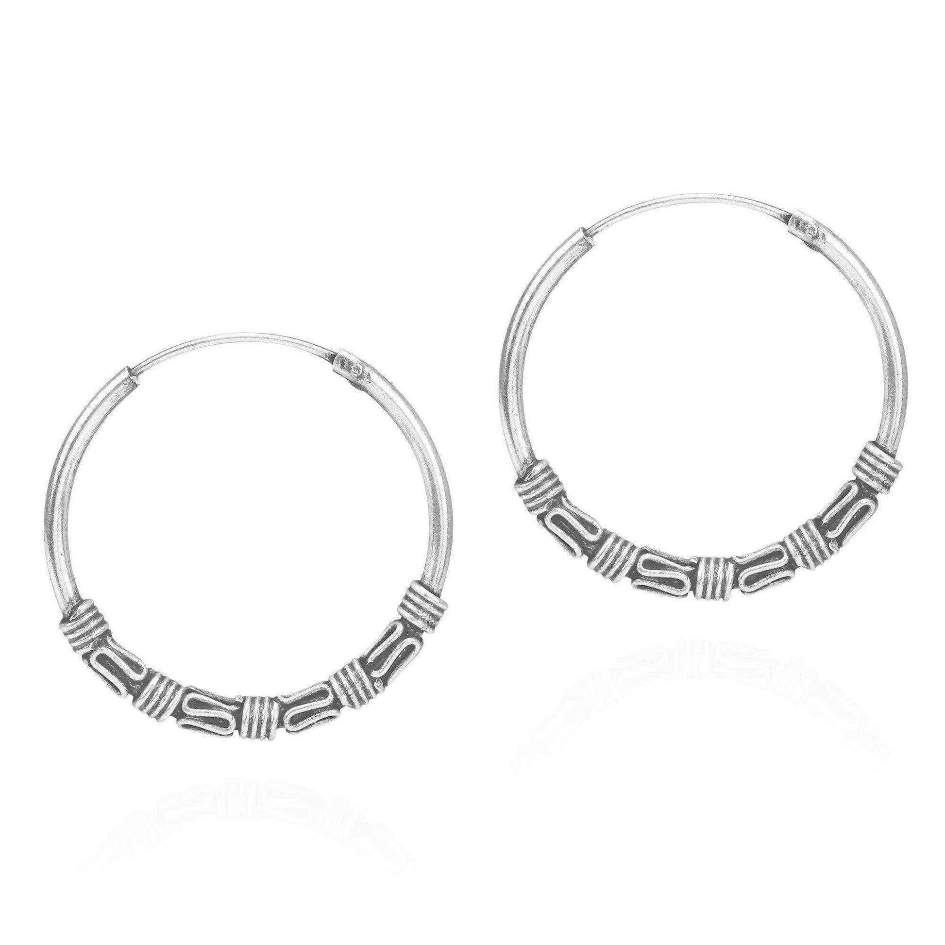 Handmade Interlace Bali Tribal Sterling Silver 24mm Hoop Earrings (Thailand) UK