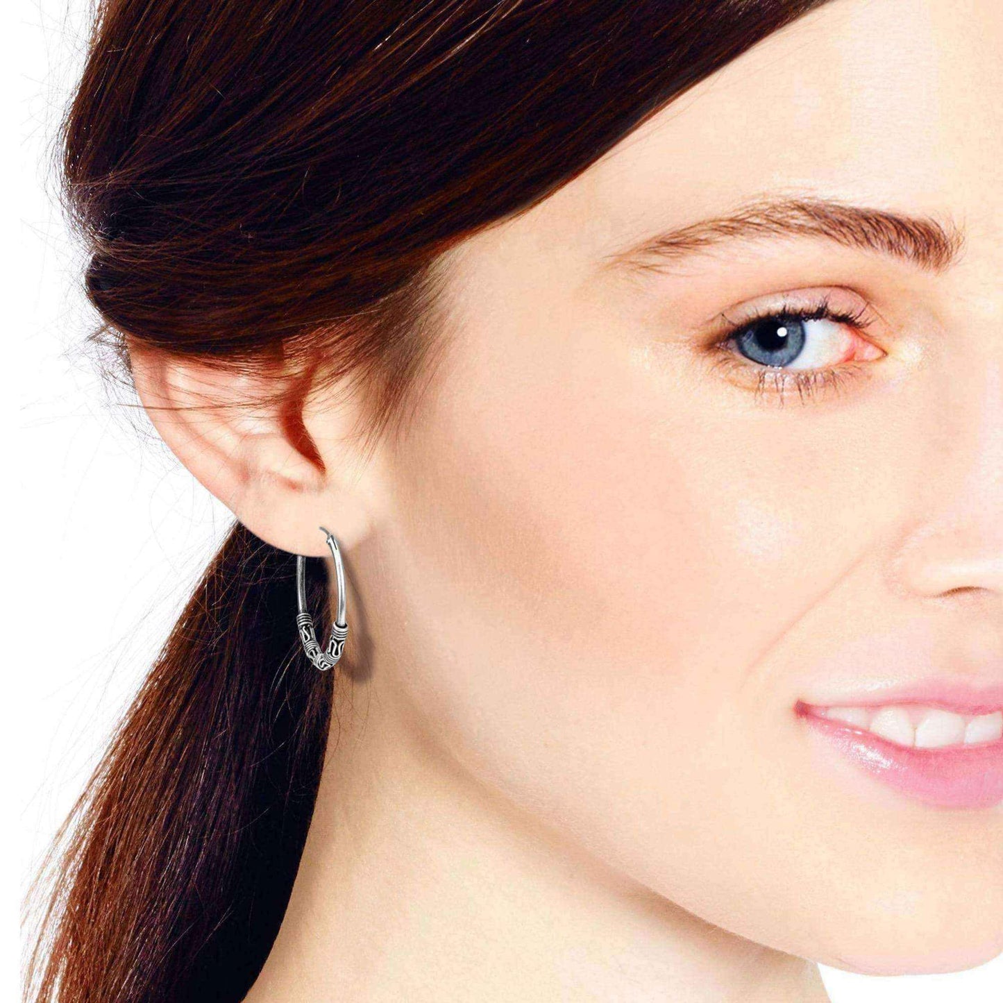 Handmade Interlace Bali Tribal Sterling Silver 24mm Hoop Earrings (Thailand) UK