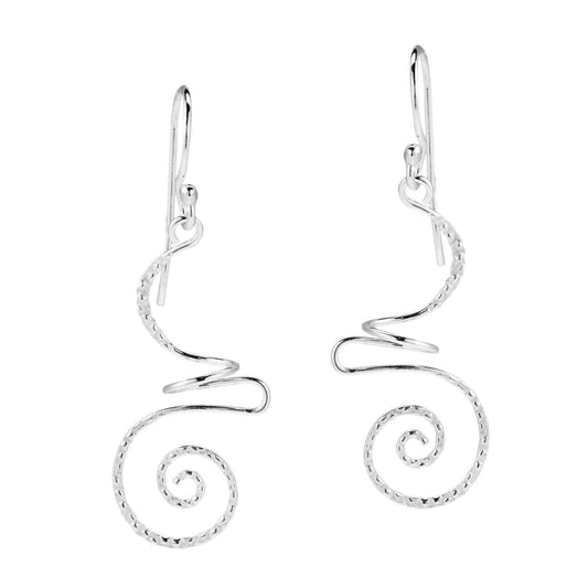 Handmade Intricate Abstract Swirls Sterling Silver Dangle Earrings (Thailand) UK