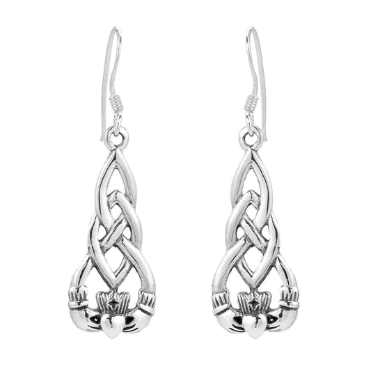 Handmade Irish Celtic Heart Claddagh .925 Silver Dangle Earrings (Thailand) UK