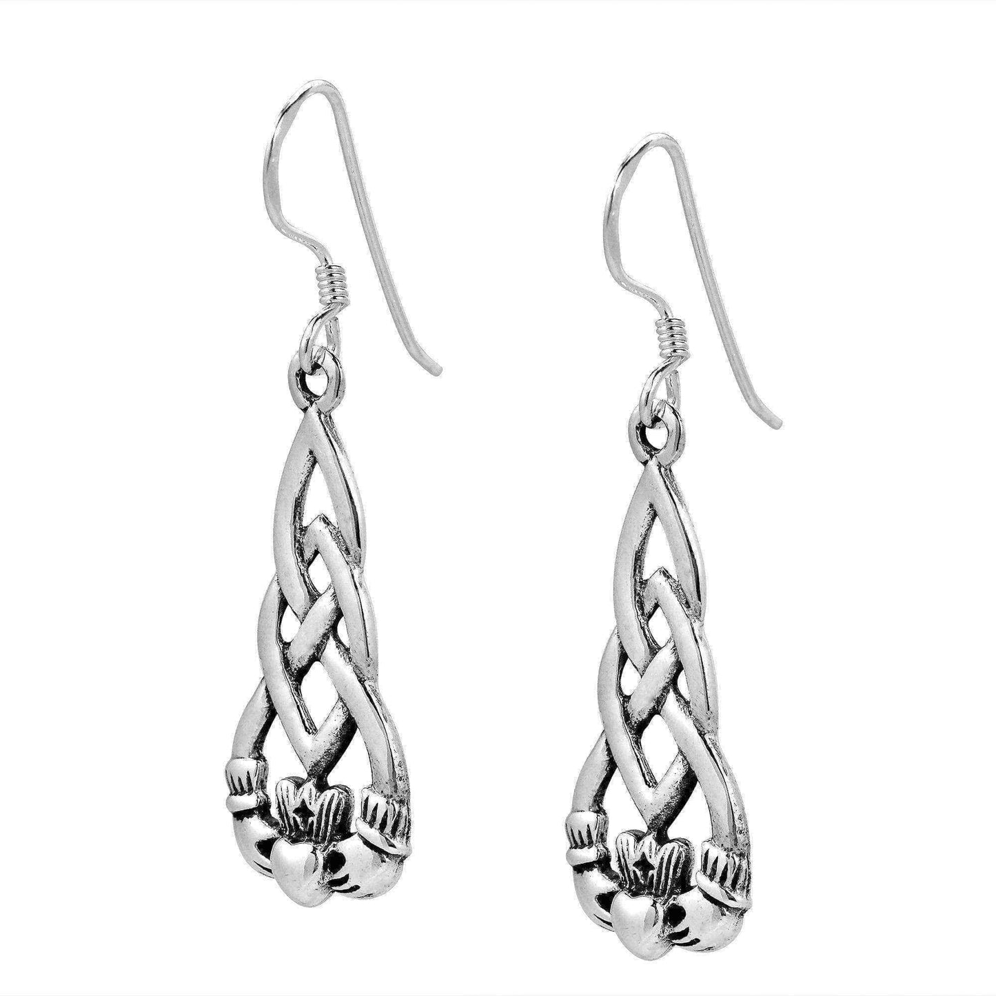 Handmade Irish Celtic Heart Claddagh .925 Silver Dangle Earrings (Thailand) UK