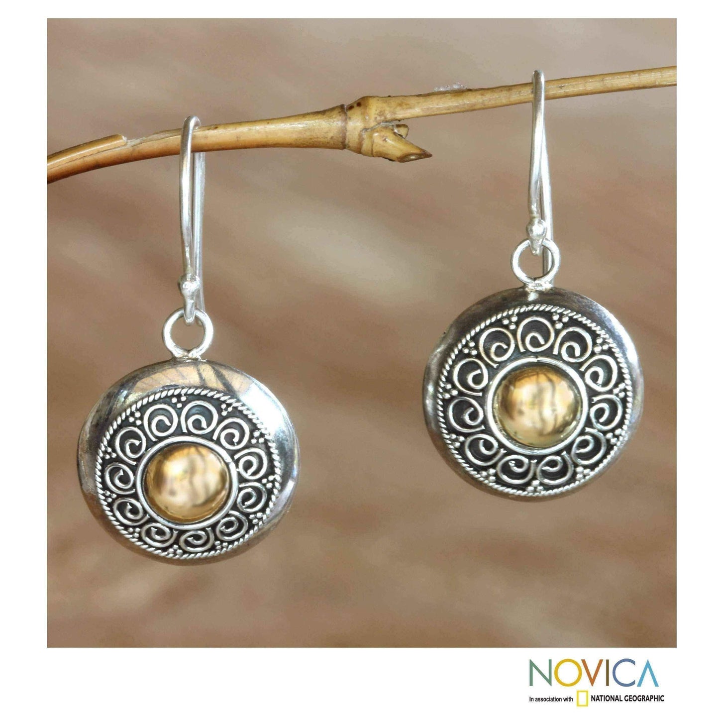 Handmade jewelry - Handmade Gold Overlay 'Golden Sunflowers' Earrings (Indonesia) UK