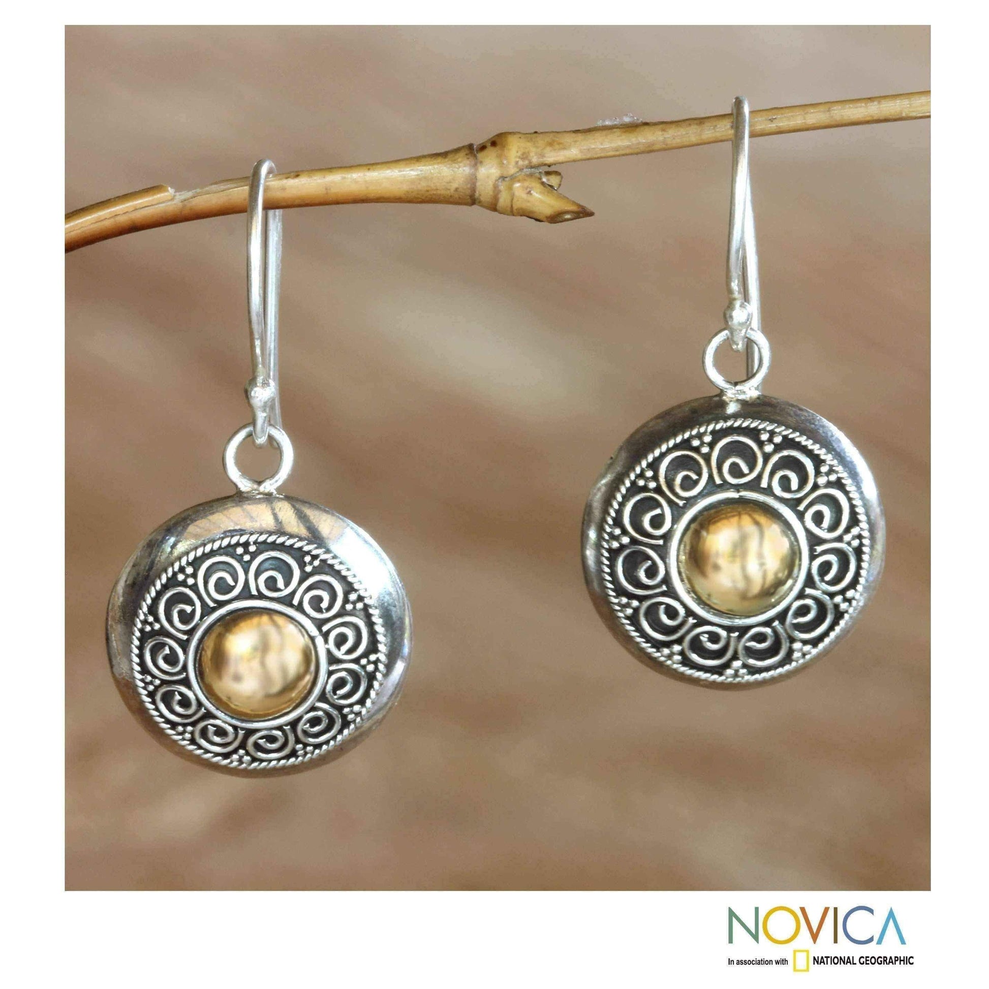 Handmade jewelry - Handmade Gold Overlay 'Golden Sunflowers' Earrings (Indonesia) UK