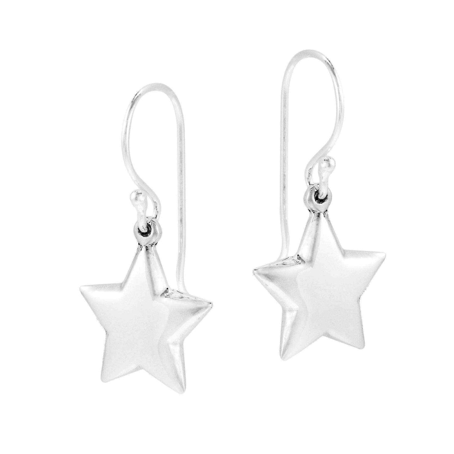 Handmade Lucky Stars .925 Sterling Silver Dangle Puff Earrings (Thailand) UK