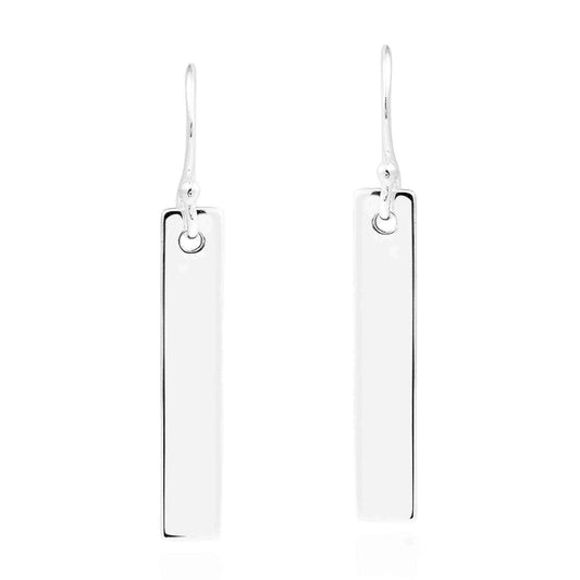 Handmade Modern Rectangle Bar Label Tag .925 Silver Dangle Earrings (Thailand) UK