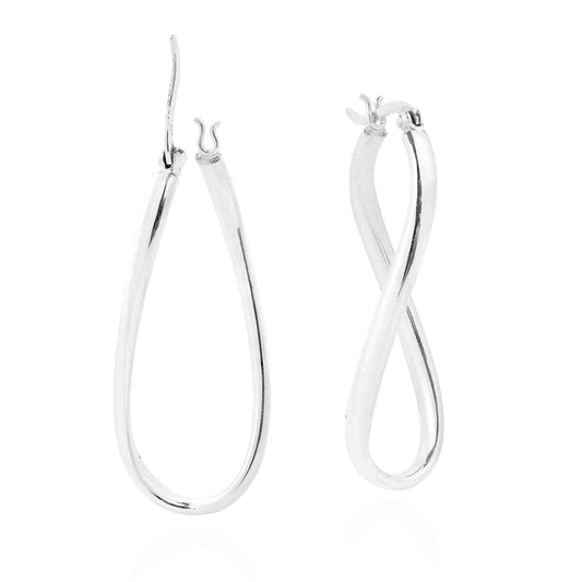 Handmade Modern Twist Bent Oval V Lock .925 Silver Hoop Earrings (Thailand) UK