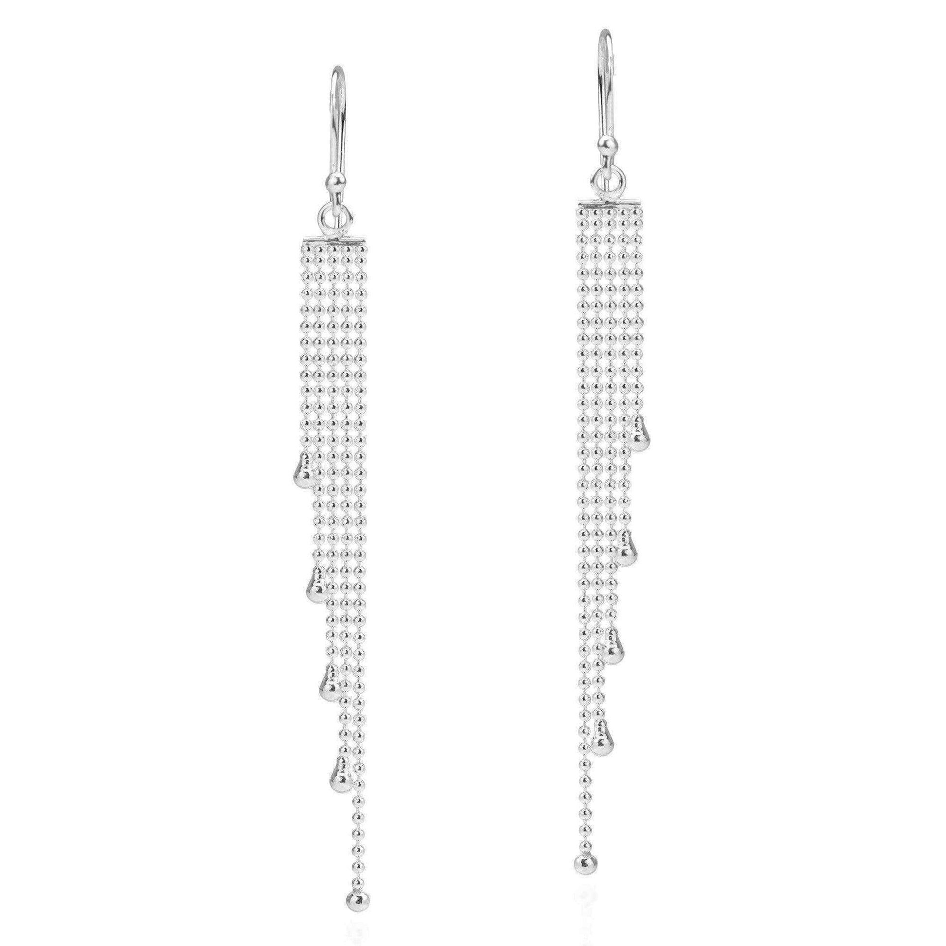 Handmade Multi Beaded Chain Drop .925 Sterling Silver Earrings (Thailand) UK