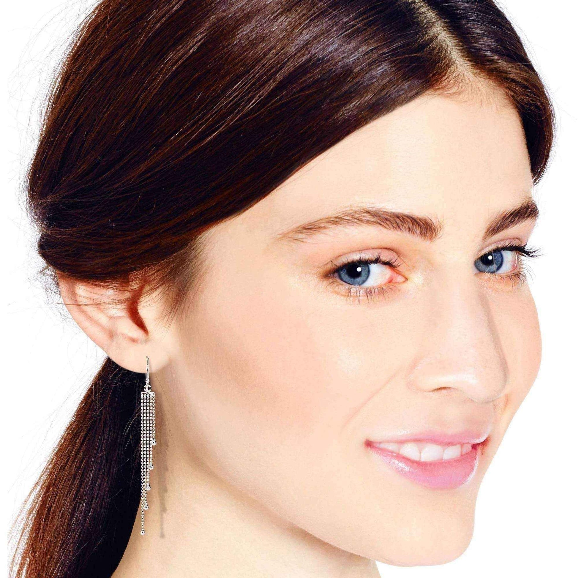 Handmade Multi Beaded Chain Drop .925 Sterling Silver Earrings (Thailand) UK