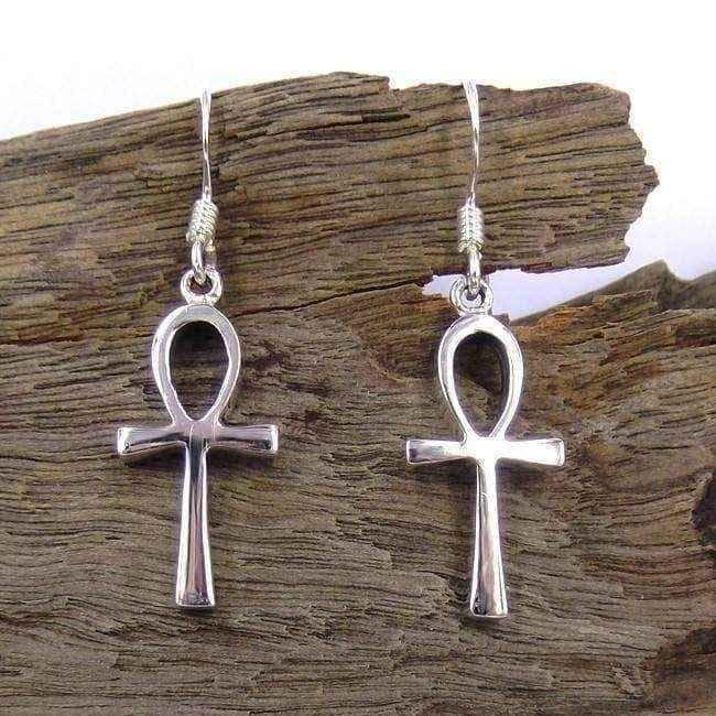 Handmade Petite Ankh Egyptian Cross .925 Sterling Silver Earrings (Thailand) UK