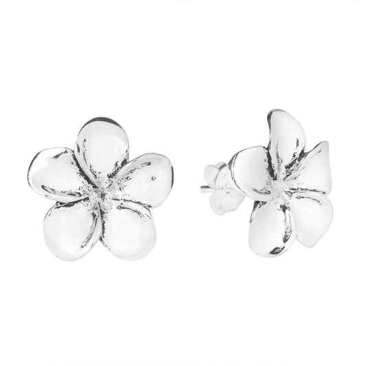 Handmade Plumeria Flower 15mm Sterling Silver Stud Earrings (Thailand) UK