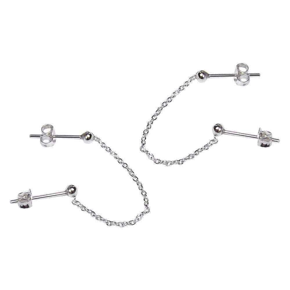 Handmade Rare Double ball Pierced Chain .925 Silver Earrings (Thailand) UK
