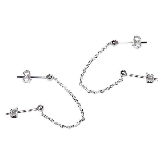 Handmade Rare Double ball Pierced Chain .925 Silver Earrings (Thailand) UK