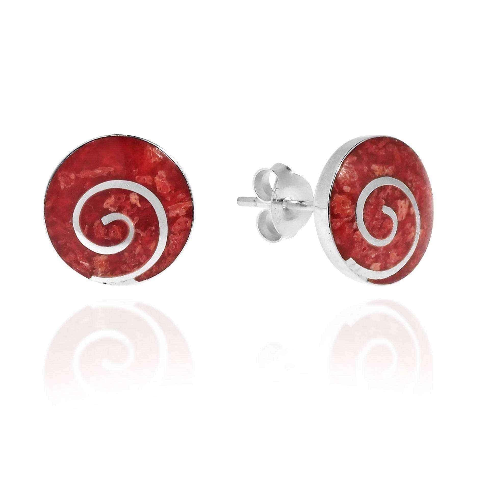 Handmade Red Synthetic Coral Round .925 Sterling Silver Post Earrings UK