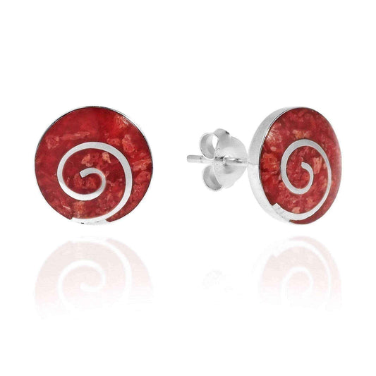 Handmade Red Synthetic Coral Round .925 Sterling Silver Post Earrings UK