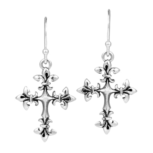 Handmade Renaissance Fleur de Lis Cross Sterling Silver Earrings (Thailand) UK