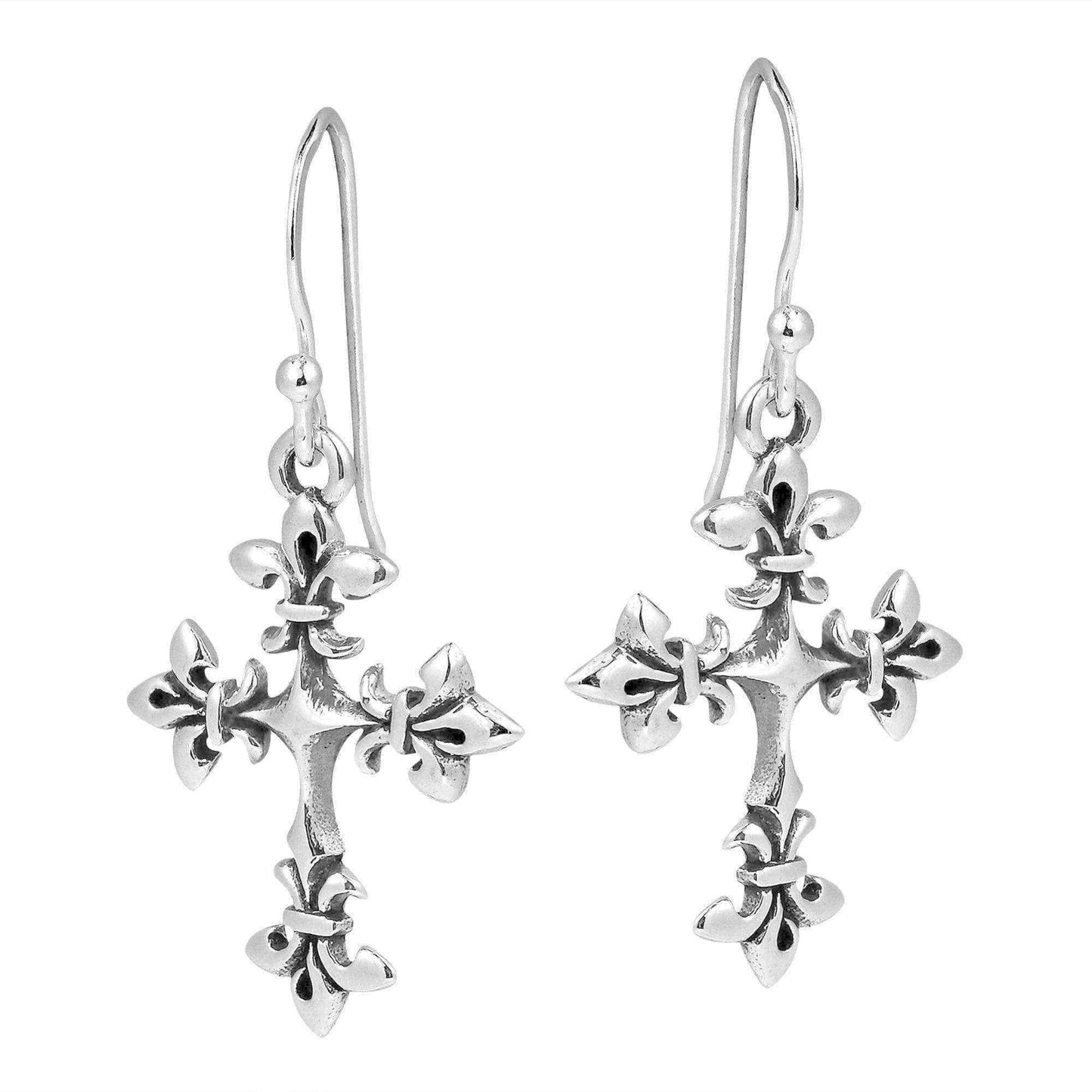 Handmade Renaissance Fleur de Lis Cross Sterling Silver Earrings (Thailand) UK