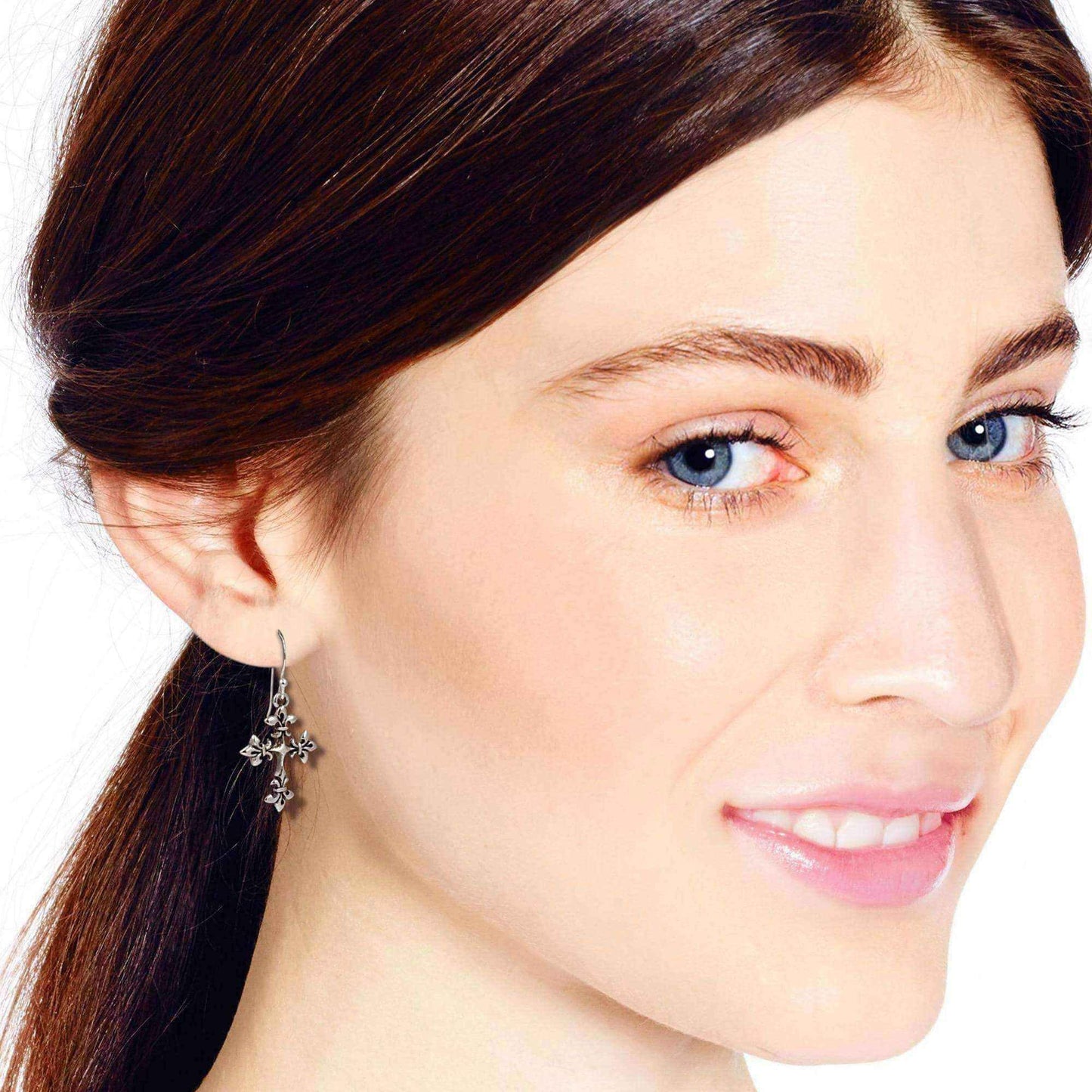 Handmade Renaissance Fleur de Lis Cross Sterling Silver Earrings (Thailand) UK