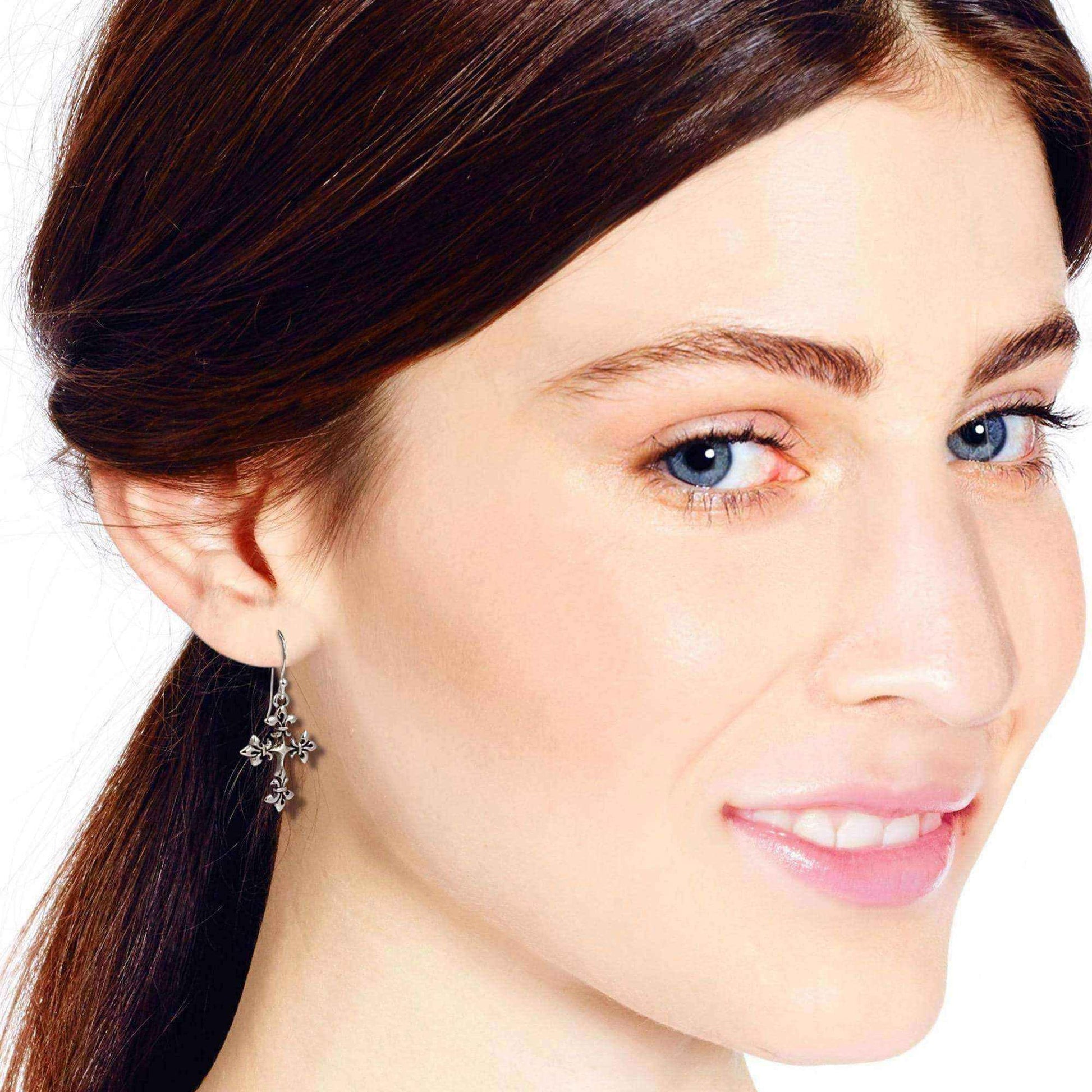 Handmade Renaissance Fleur de Lis Cross Sterling Silver Earrings (Thailand) UK