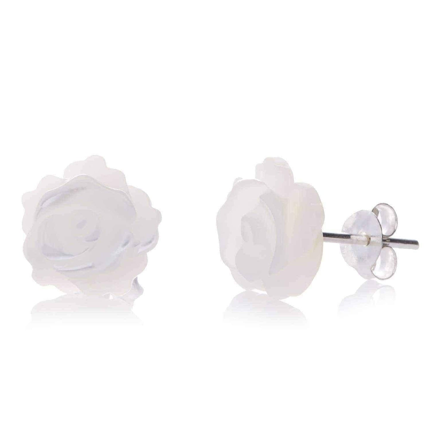 Handmade Rose of Innocence Carved MOP .925 Silver Earrings (Thailand) UK