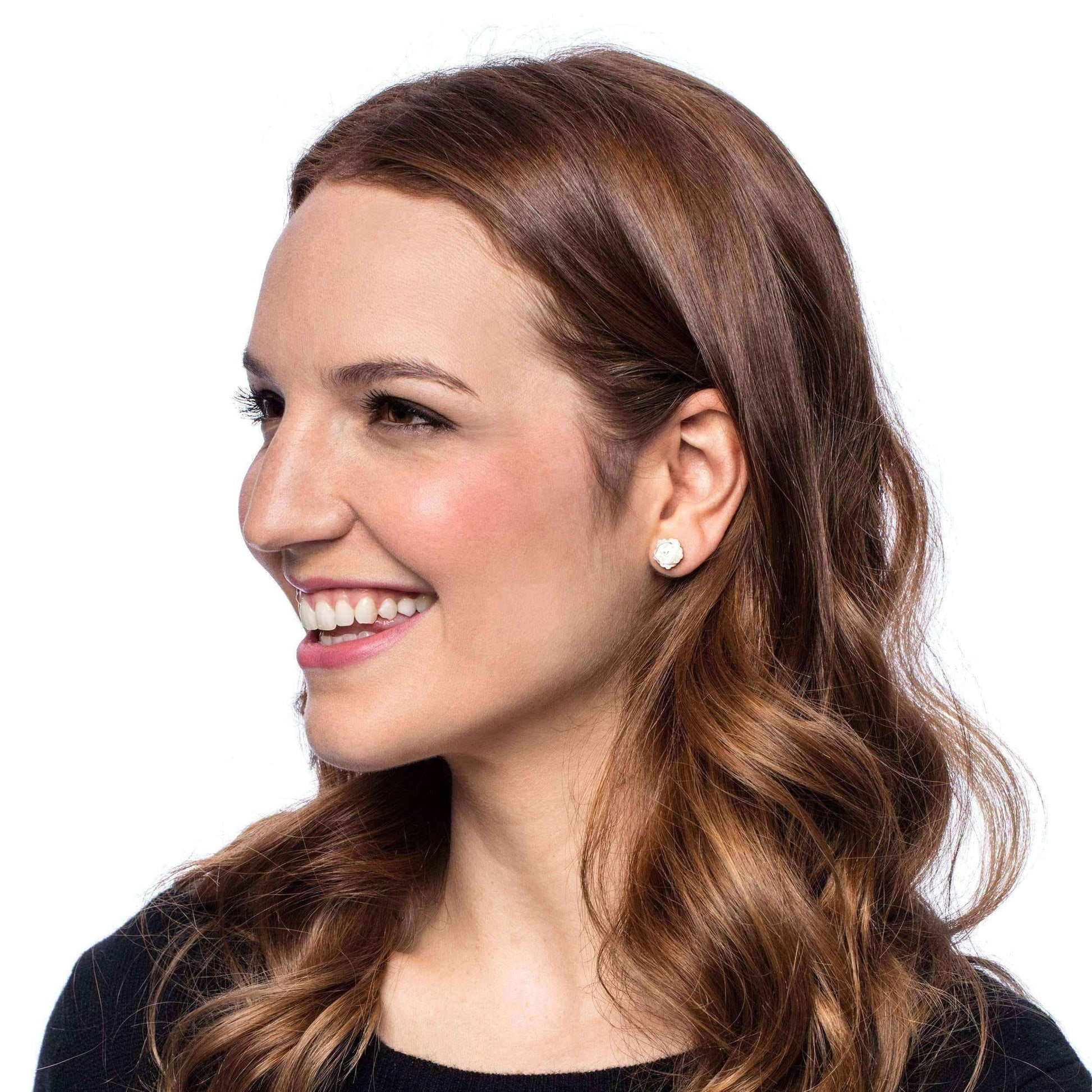 Handmade Rose of Innocence Carved MOP .925 Silver Earrings (Thailand) UK