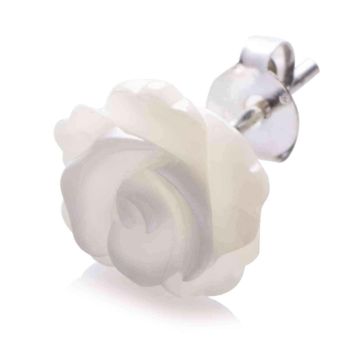 Handmade Rose of Innocence Carved MOP .925 Silver Earrings (Thailand) UK