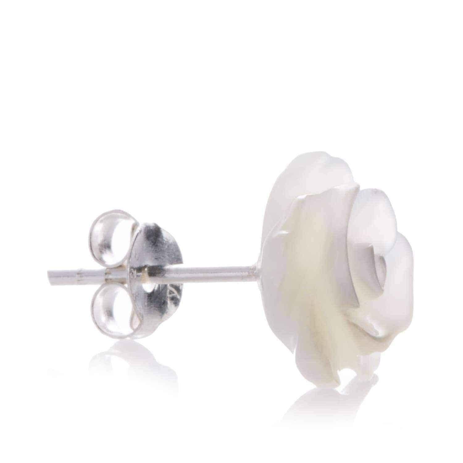 Handmade Rose of Innocence Carved MOP .925 Silver Earrings (Thailand) UK
