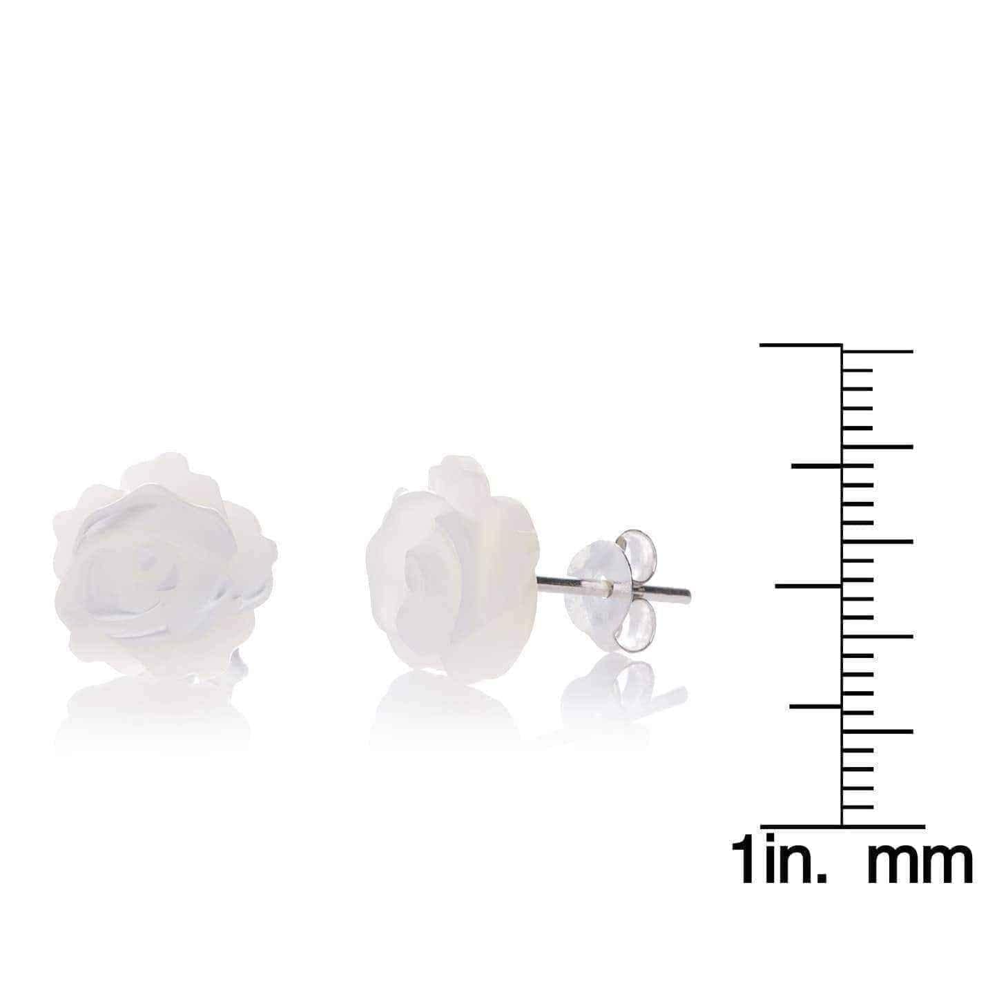 Handmade Rose of Innocence Carved MOP .925 Silver Earrings (Thailand) UK