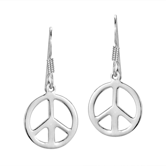 Handmade Round 13mm Peace Sign 'No War' .925 Silver Dangle Earrings (Thailand) UK