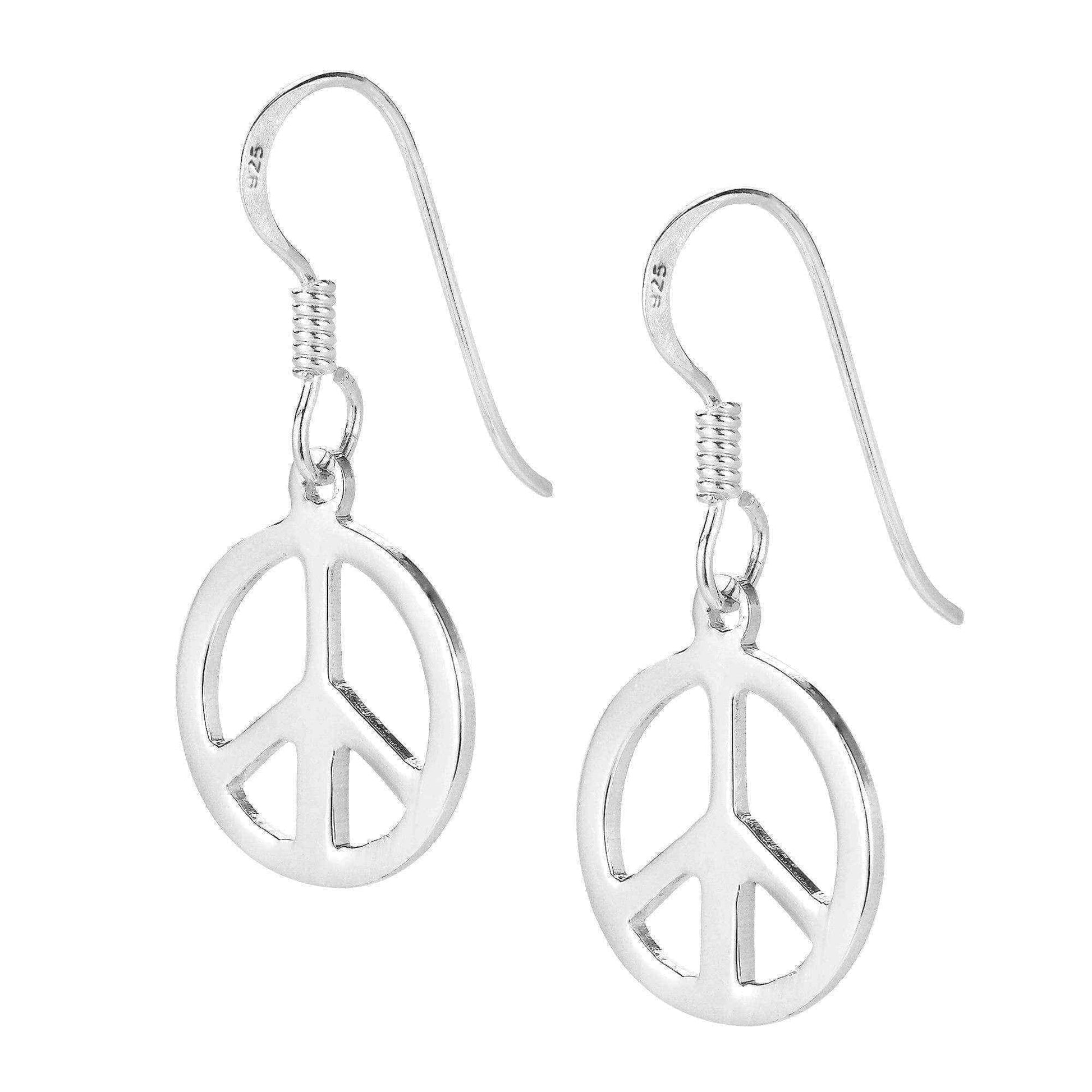 Handmade Round 13mm Peace Sign 'No War' .925 Silver Dangle Earrings (Thailand) UK