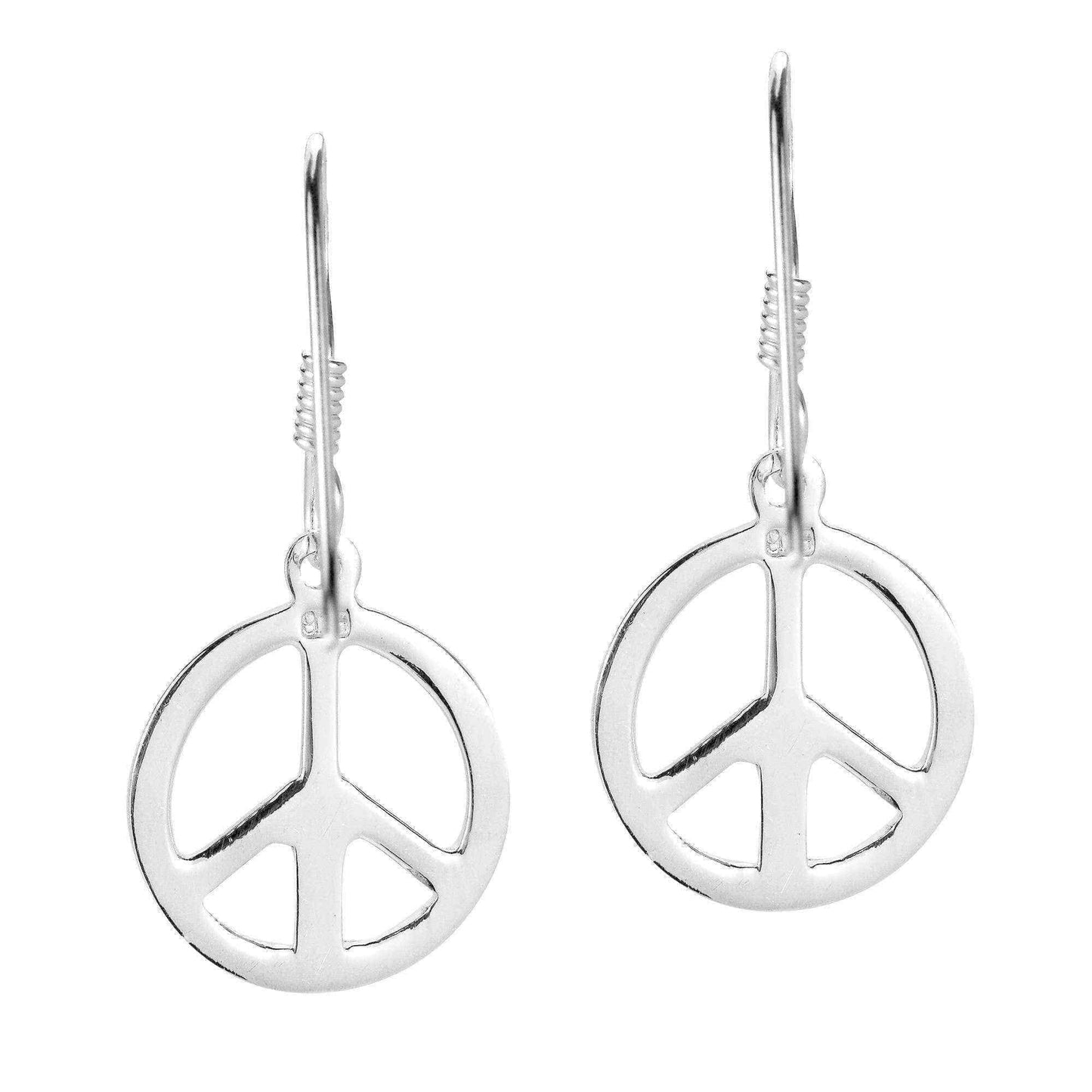 Handmade Round 13mm Peace Sign 'No War' .925 Silver Dangle Earrings (Thailand) UK