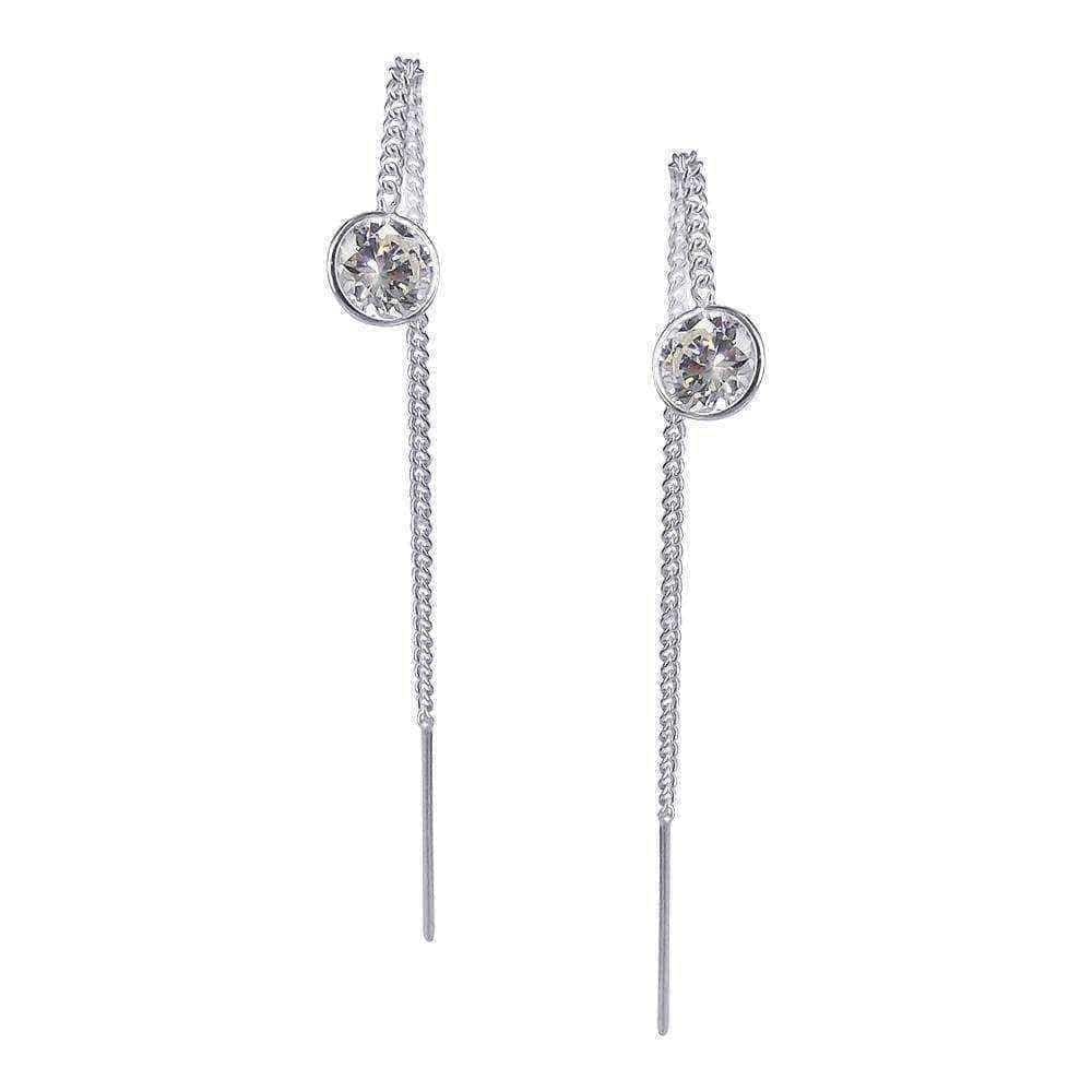 Handmade Round Cubic Zirconia Thread Slide .925 Silver Earrings (Thailand) UK