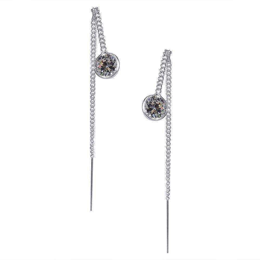 Handmade Round Cubic Zirconia Thread Slide .925 Silver Earrings (Thailand) UK