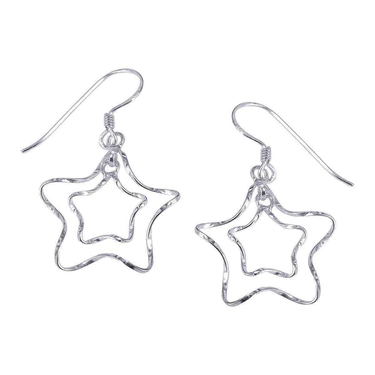 Handmade Silver Twist Wire Duo Star Dangle Earrings (Thailand) UK