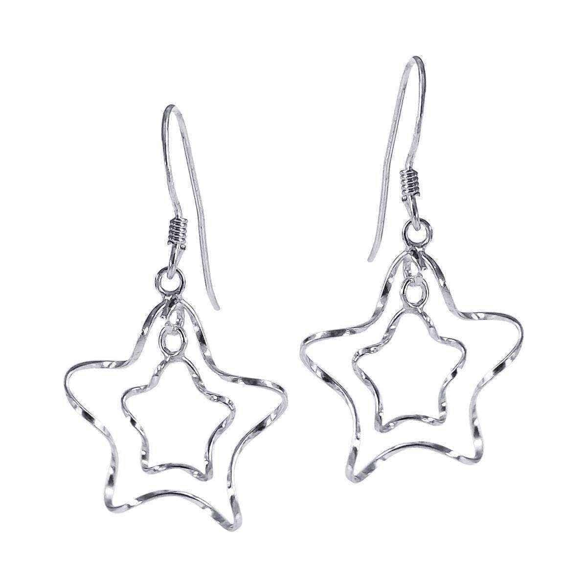 Handmade Silver Twist Wire Duo Star Dangle Earrings (Thailand) UK