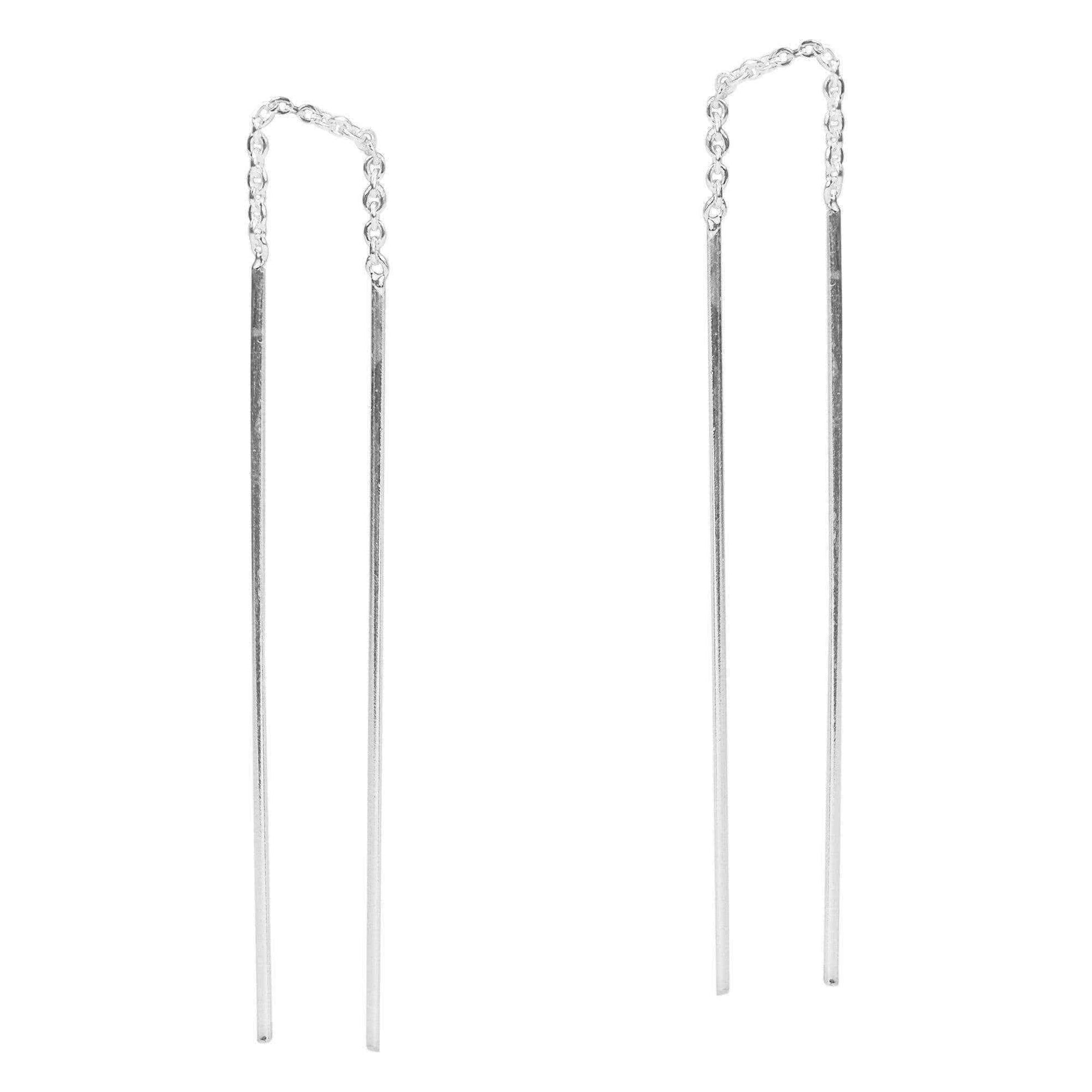 Handmade Simple Stick Ear Thread Slide Drop 925 Silver Earrings (Thailand) UK
