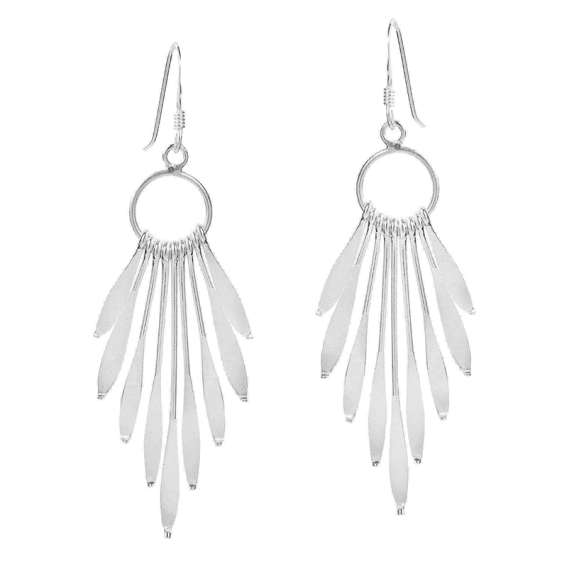 Handmade Sparkling Sticks Circle Chandelier .925 Silver Earrings (Thailand) UK