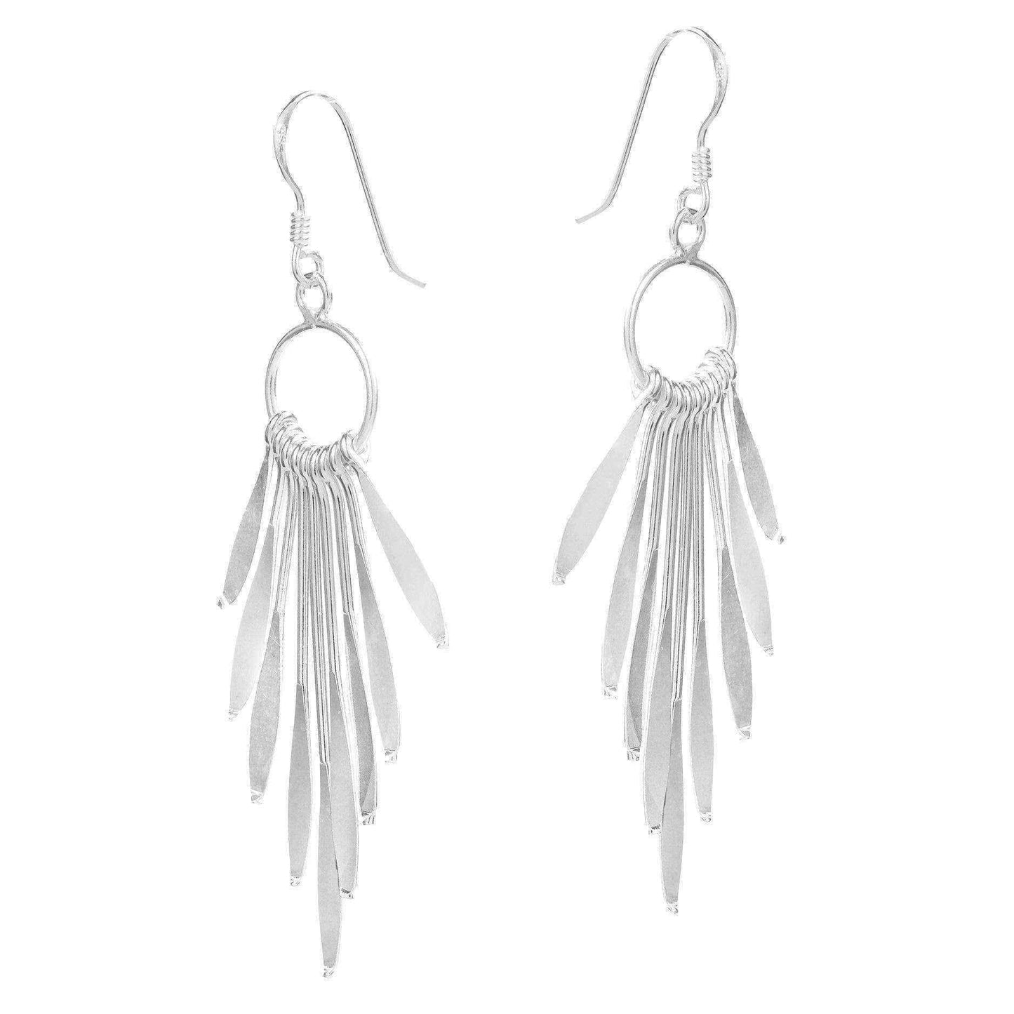 Handmade Sparkling Sticks Circle Chandelier .925 Silver Earrings (Thailand) UK