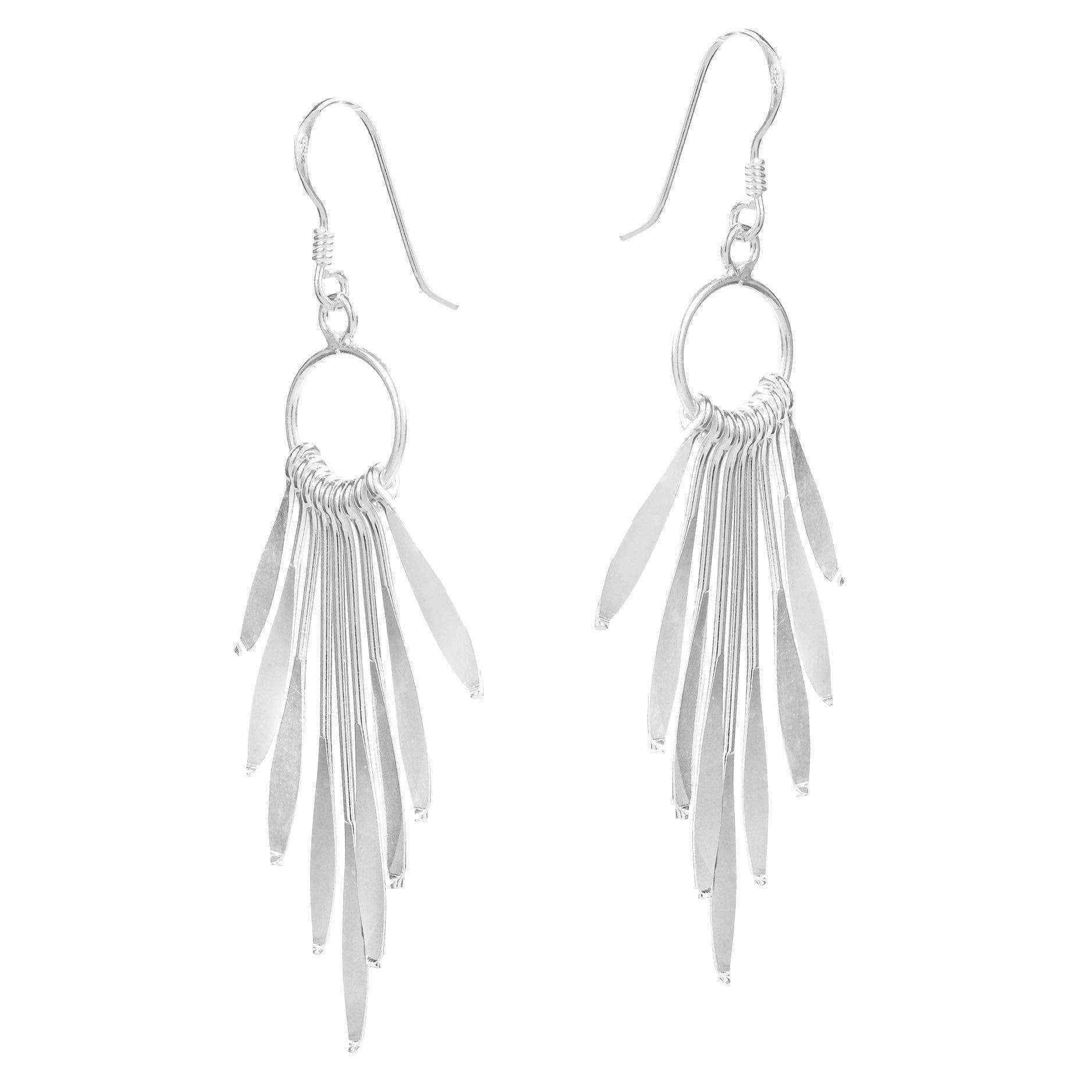 Handmade Sparkling Sticks Circle Chandelier .925 Silver Earrings (Thailand) UK