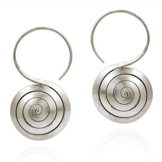 Handmade Spiral Rolled Hook Hoop Hill Tribe Silver Earrings (Thailand) UK