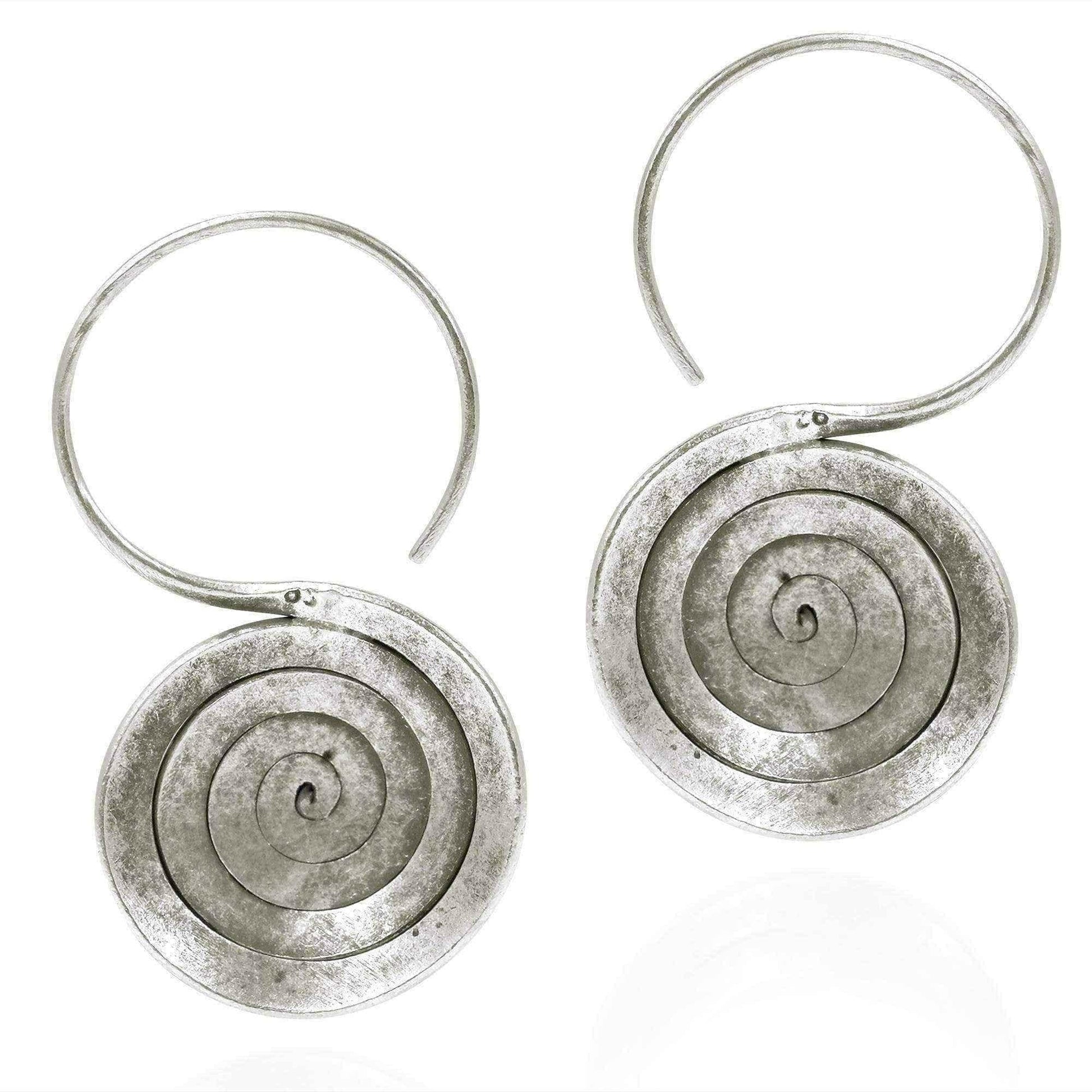 Handmade Spiral Rolled Hook Hoop Hill Tribe Silver Earrings (Thailand) UK