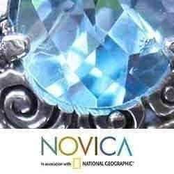 Handmade Sterling Silver 'Azure Teardrops' Blue Topaz Earrings (Indonesia) UK